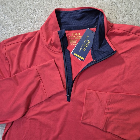 Polo Ralph Lauren Performance Pullover Top Mens Large Red Orange Stretch Golf